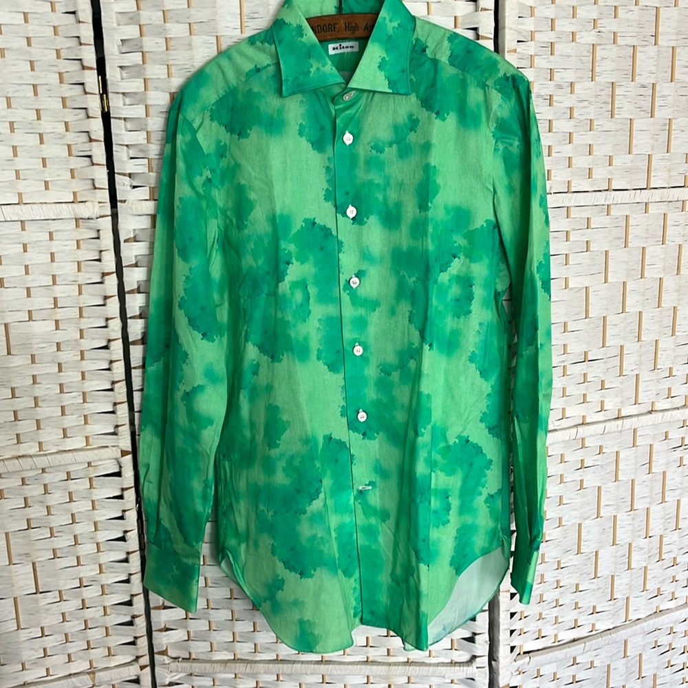 Kiton dress shirt in a water color green print